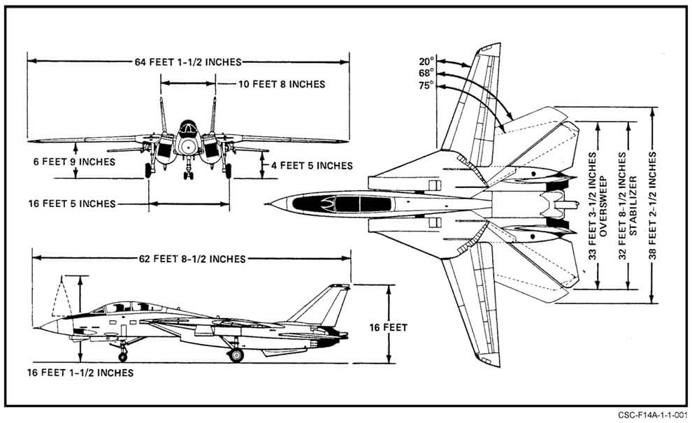 NATOPS diagram F-14 Tomcat dimensions